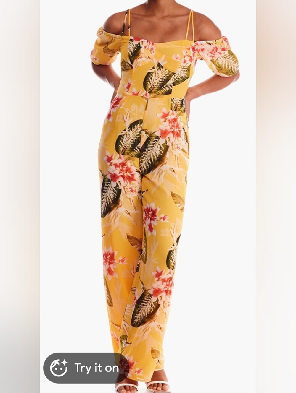 Guess Women Yellow Short Sleeve Valentina Tropical Jumpsuit Size 6